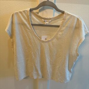Athleta Cream Crop Cap Sleeve Slub Tee